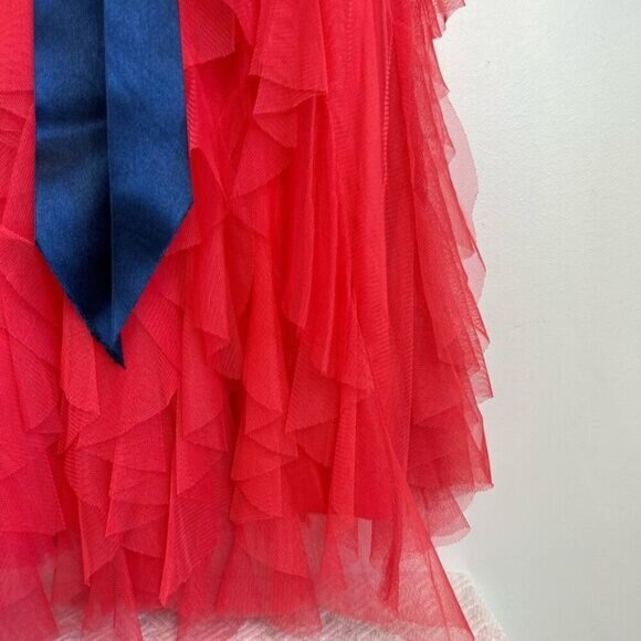 Tease Me Juniors Size 5 Pink Coral Mini Strapless Dress Blue Tie Prom Gown Tutu - Picture 6 of 10